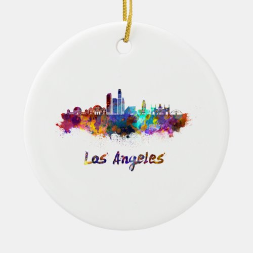 Los Angeles skyline in watercolor Ceramic Ornament