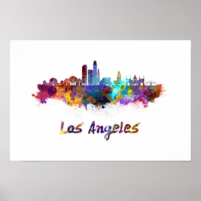 Los Angeles skyline in watercolor Poster (Front)