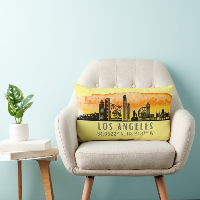 Los Angeles Skyline Latitude and Longitude  Lumbar Pillow (Chair)