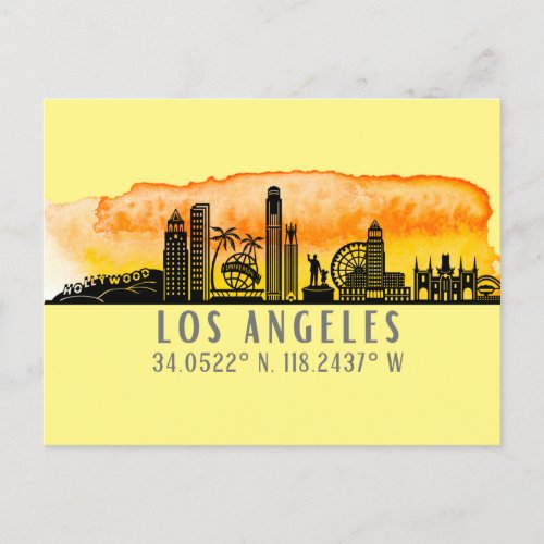 Los Angeles Skyline Latitude and Longitude  Postcard