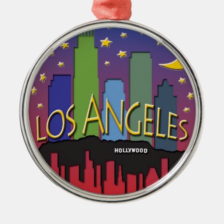 Los Angeles Skyline Nighlife Metal Ornament