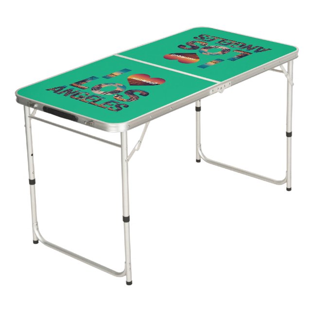 Los Angeles Skyline Sunset & Hollywood Typography Beer Pong Table (Angled)