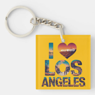 Los Angeles Skyline Sunset & Hollywood Typography Keychain