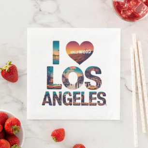 Los Angeles Skyline Sunset & Hollywood Typography  Paper Dinner Napkins