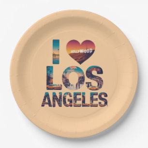 Los Angeles Skyline Sunset & Hollywood Typography  Paper Plates