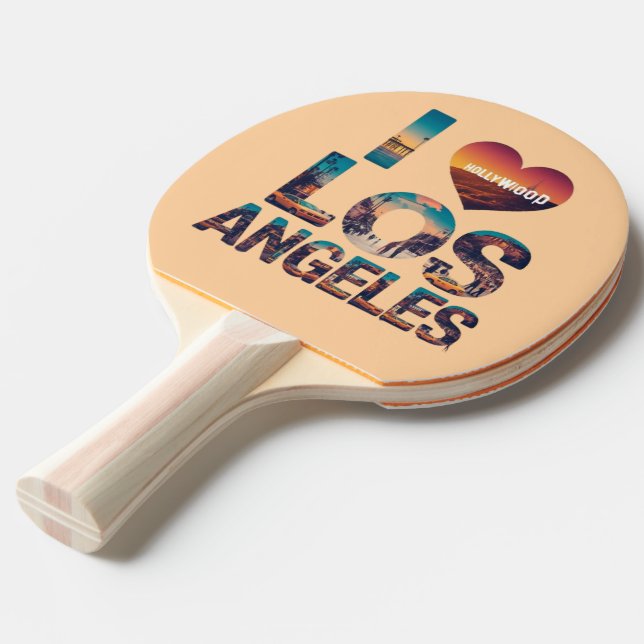 Los Angeles Skyline Sunset & Hollywood Typography  Ping Pong Paddle (Front Angle)