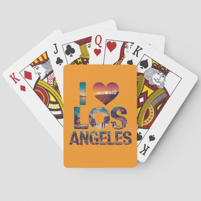 Los Angeles Skyline Sunset & Hollywood Typography  Poker Cards (Back)