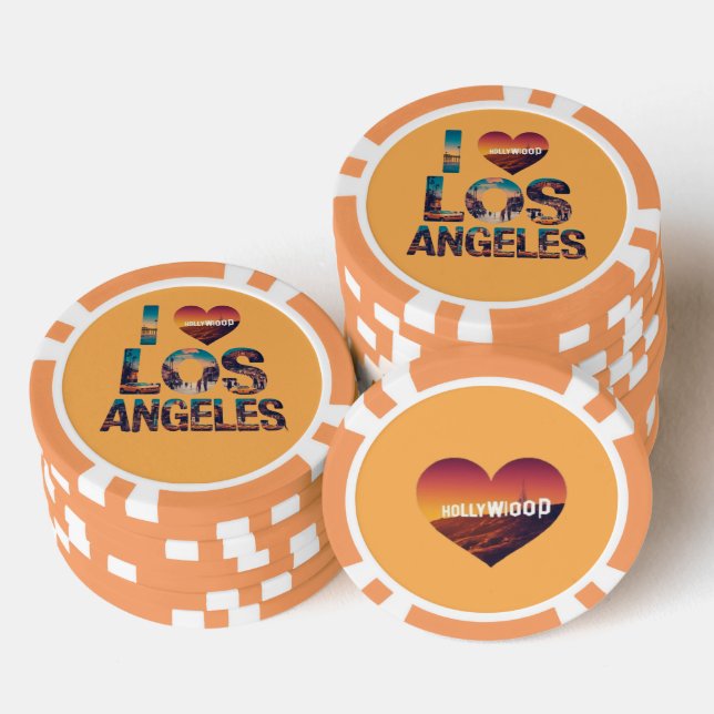 Los Angeles Skyline Sunset & Hollywood Typography  Poker Chips (Stack)