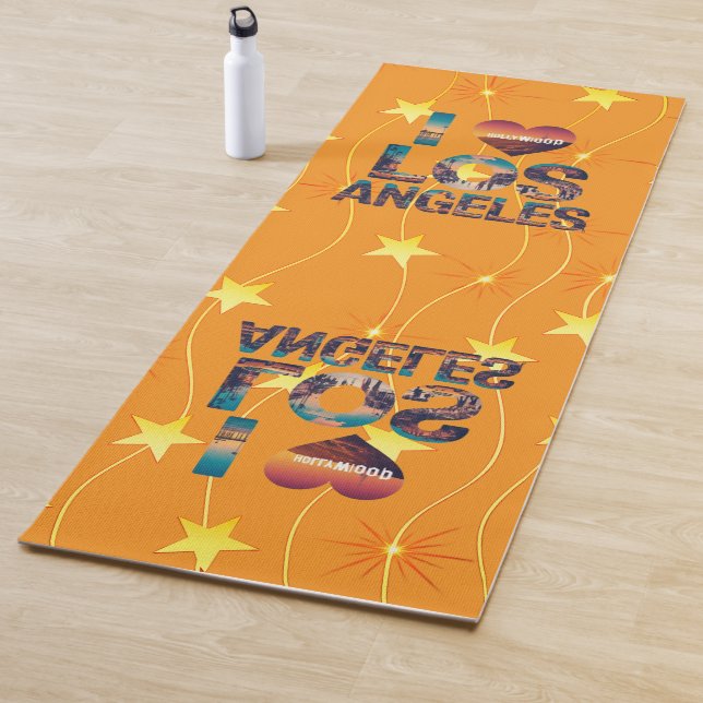 Los Angeles Skyline Sunset & Hollywood Typography Yoga Mat (In Situ)