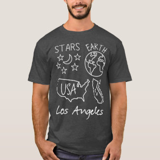 Los Angeles Stars Earth USA California White Text  T-Shirt