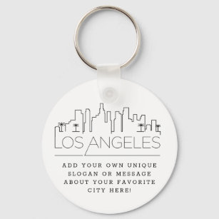 Los Angeles Stylized Skyline   Custom Slogan Keychain