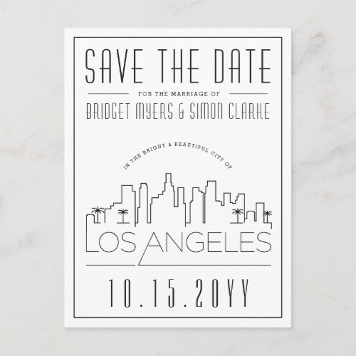 Los Angeles  Stylized Skyline Save the Date Postcard