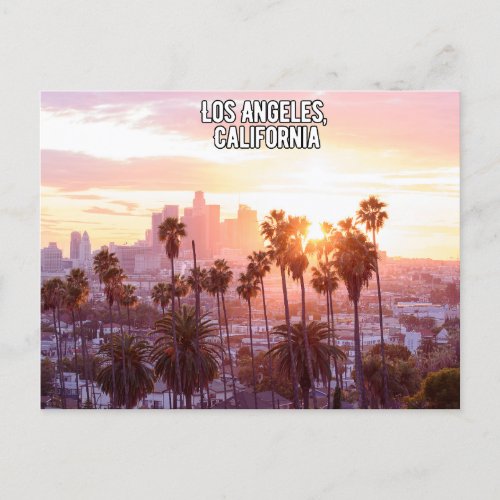 los angeles sunset downtown in california postcard