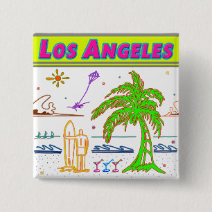 "Los Angeles" Surfer Beach Button