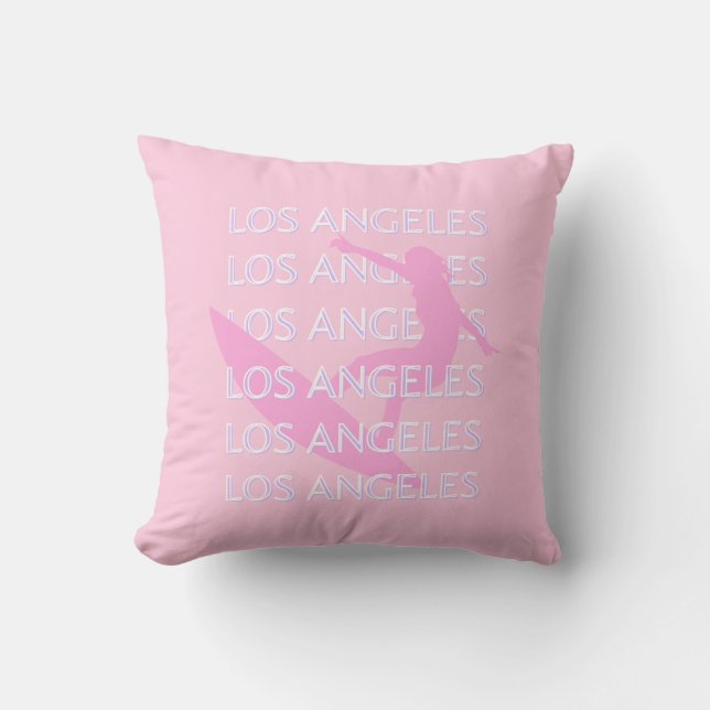 Los Angeles Travel Art, California,  Pink, Preppy Throw Pillow (Front)