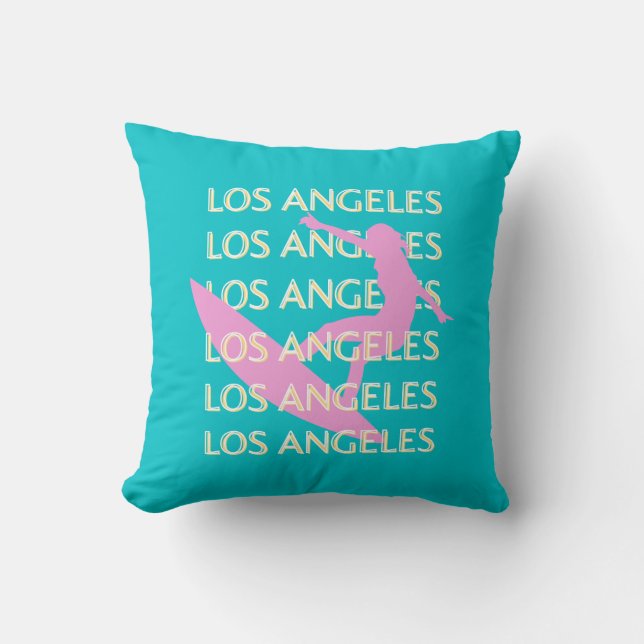 Los Angeles Travel Art, California, Surf Lovers Throw Pillow (Front)