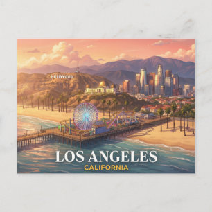 Los Angeles Travel Hollywood Sign Santa Monica Postcard