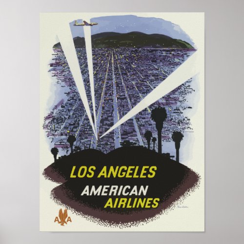 Los Angeles USA Aviation Airline Vintage Travel Poster