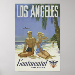 Los Angeles USA Aviation Airline Vintage Travel Poster