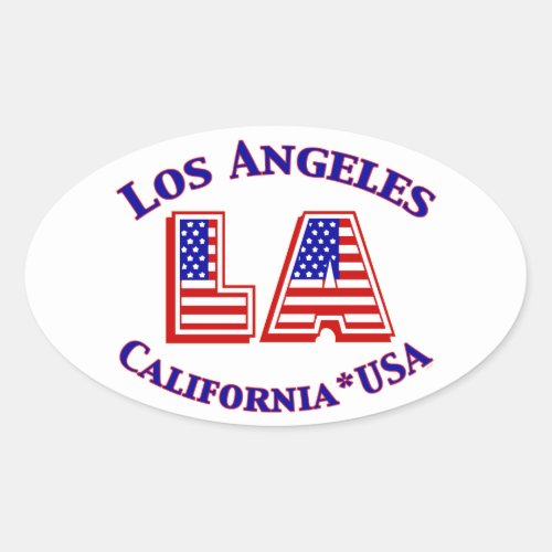 Los Angeles USA Patriotic Oval Logo Oval Sticker