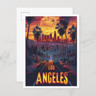 Los Angeles USA Vintage Illustration Travel Postcard