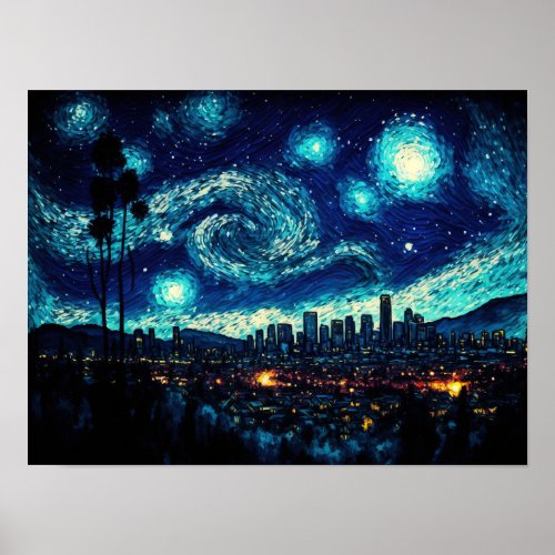 Los Angeles Van Goghs Starry Night style Poster