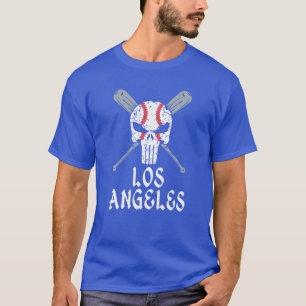 Los Angeles Varsity Style Baseball Skull T-Shirt