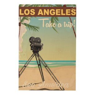 Los angeles vintage camera beach travel poster