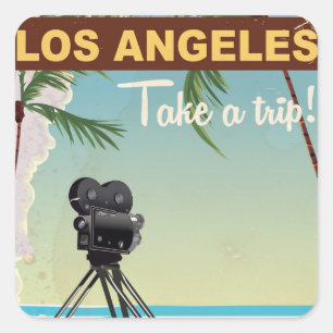 Los angeles vintage camera beach travel poster square sticker