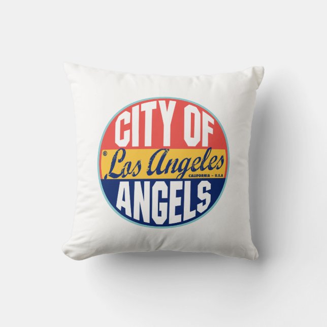 Los Angeles Vintage Label Throw Pillow (Front)