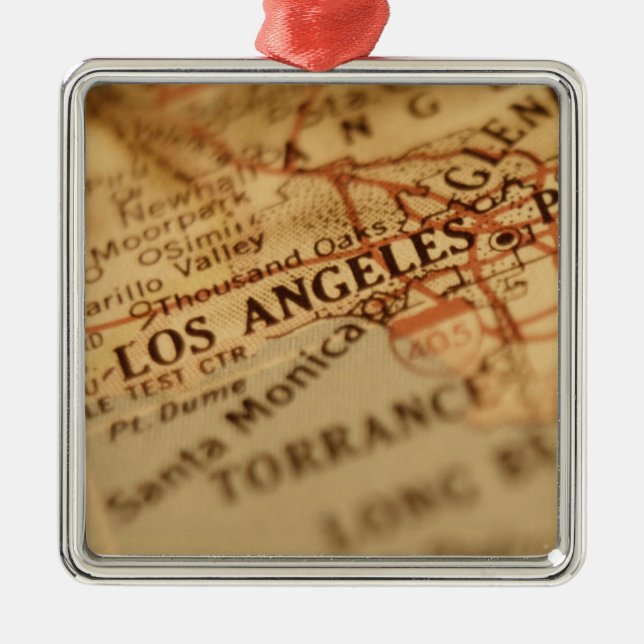 LOS ANGELES Vintage Map Metal Ornament (Front)