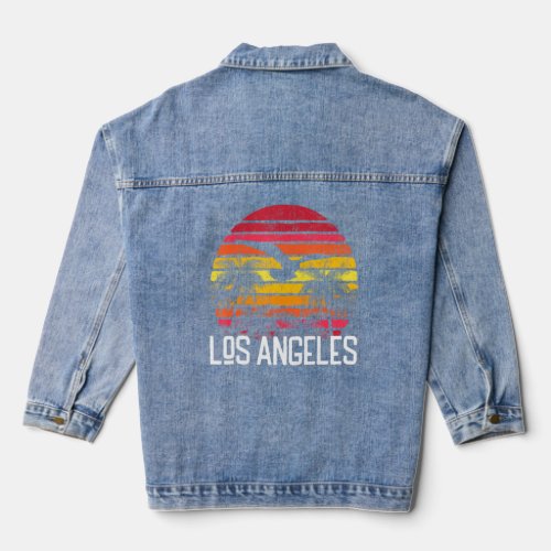 Los Angeles Vintage Retro Beach Palm Tree Surf Swi Denim Jacket