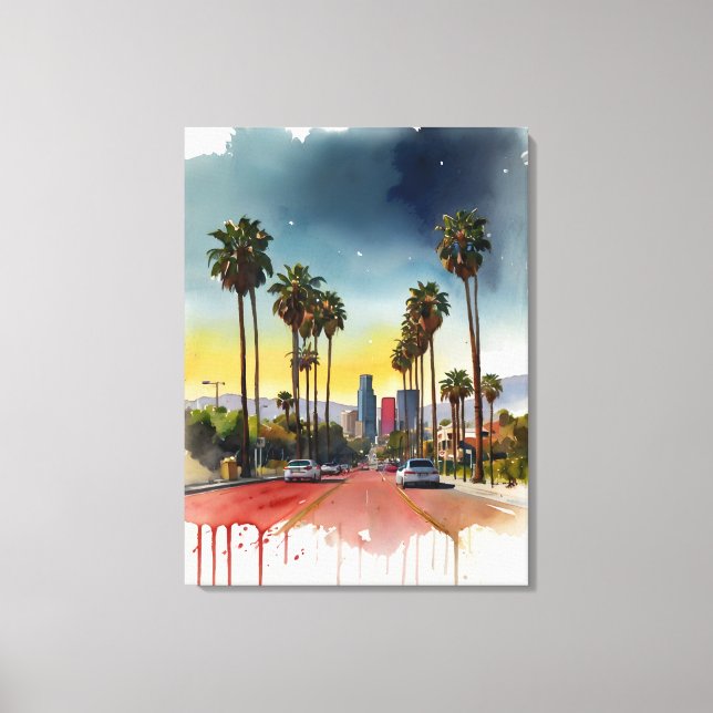 Los Angeles watercolor art Canvas Print (Front)