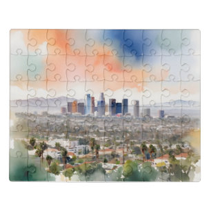 Los Angeles watercolor art Jigsaw Puzzle
