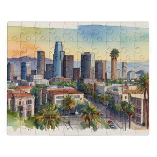 Los Angeles watercolor art Jigsaw Puzzle