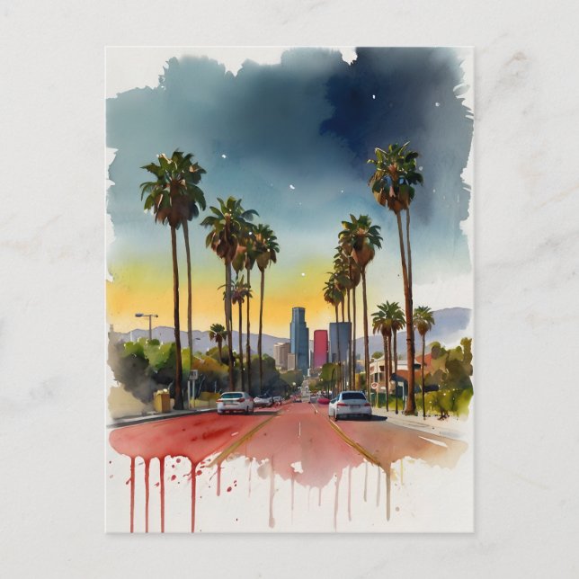 Los Angeles watercolor art Postcard (Front)