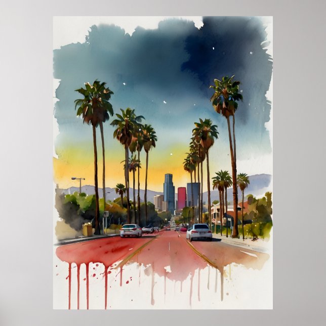 Los Angeles watercolor art Poster (Front)