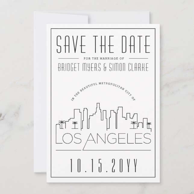 Los Angeles Wedding Stylized Skyline Save the Date Invitation (Front)