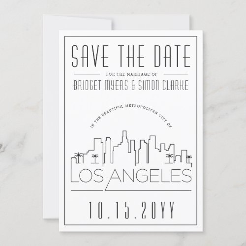 Los Angeles Wedding Stylized Skyline Save the Date Invitation