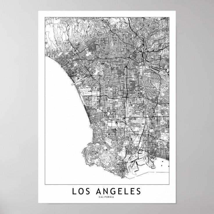 Los Angeles White Map Poster | Zazzle