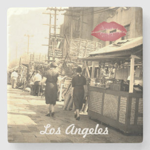 Los Angles California 1935 Olivera Street Photo Stone Coaster