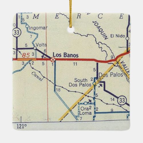 Los Banos CA Retro Map Ceramic Ornament