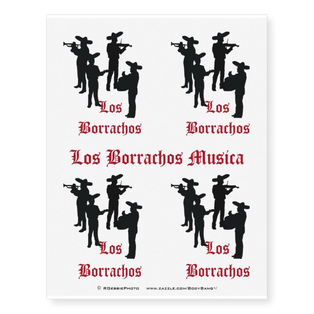 Los Borrachos Mariachi Silhouette Temporary Tattoos (Front)