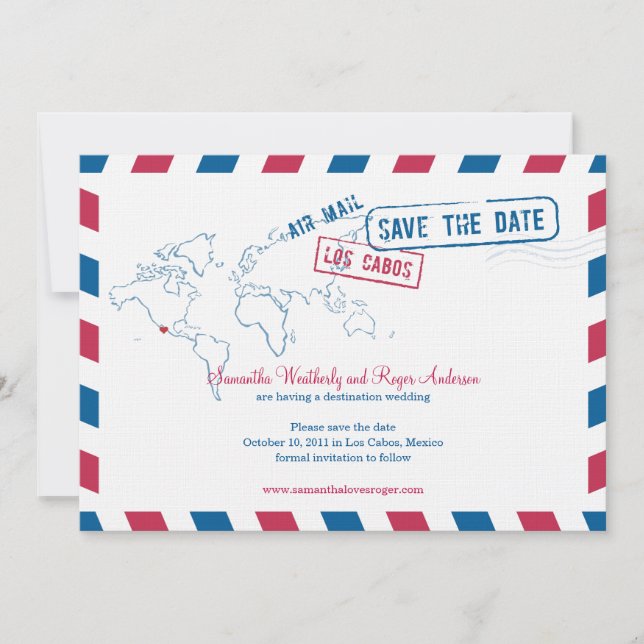 Los Cabos Mexico  Air Mail Wedding Save The Date (Front)