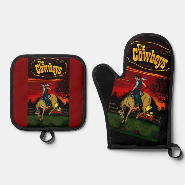 "Los Gauchos" Sandstone Coaster/"The Cowboys" Oven Mitt & Pot Holder Set (Front)