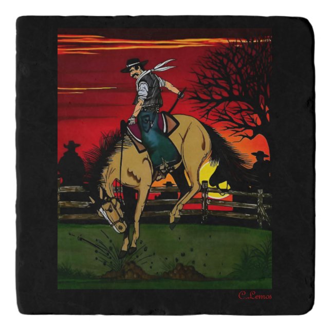 "Los Gauchos" Sandstone Coaster/"The Cowboys" Trivet (Front)
