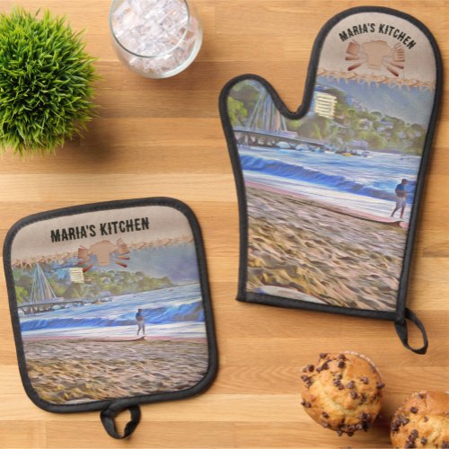 Los Muertos Beach 786 Oven Mitt  Pot Holder Set