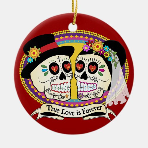 Los Novios Sugar Skull Ornament English