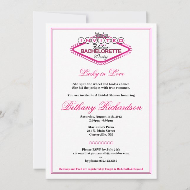 Los Vegas Bachelorette Party Invitation (Front)