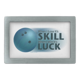 Lose Skill Win Luck Bowling Blue Rectangular Belt Buckle